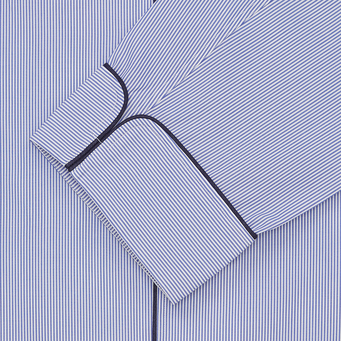 Blue Fine Bengal Stripe Cotton Pyjama Set Image 1