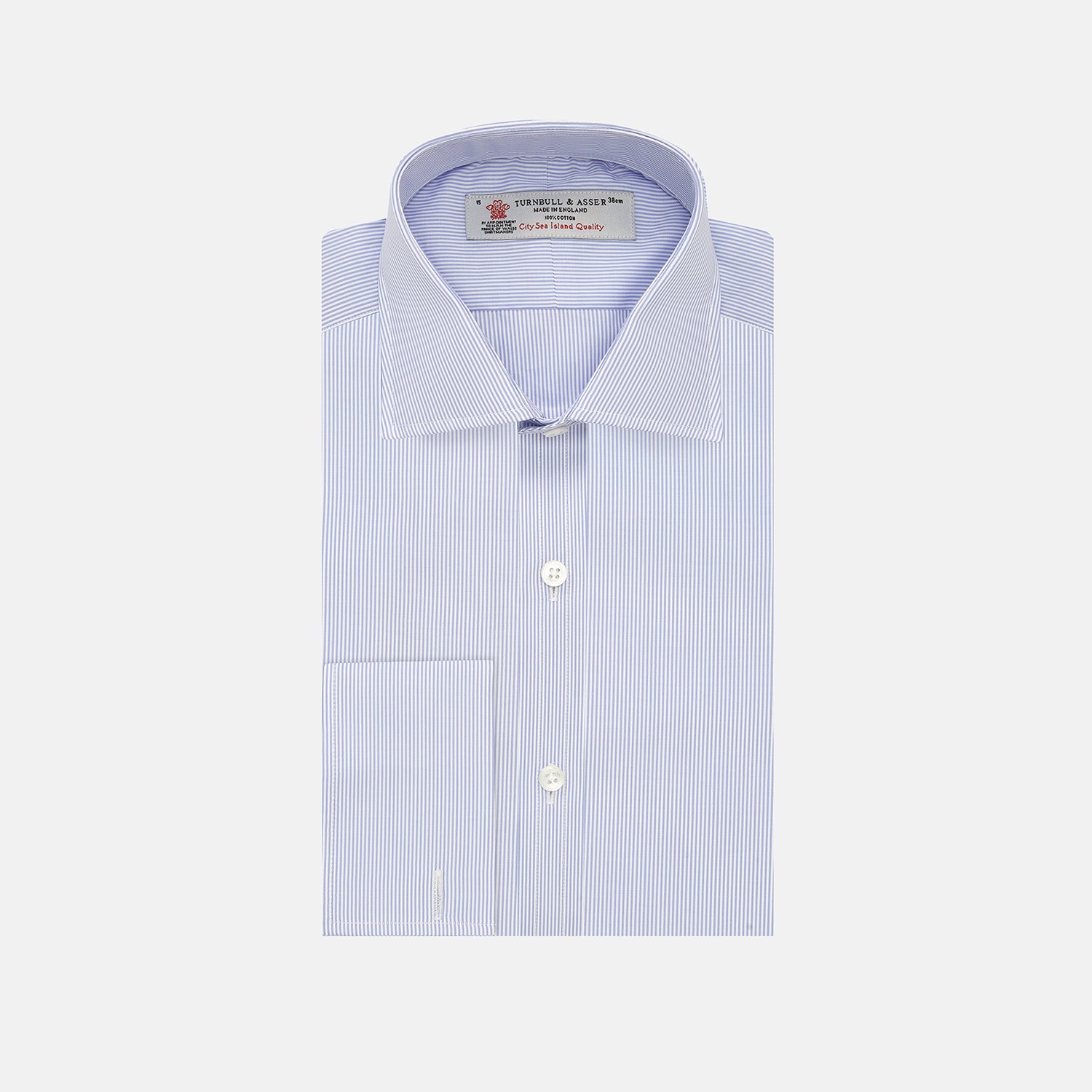 View 1 of product Blue and White Sea Island Quality Cotton Fine Bengal Stripe Shirt with Regent Collar and Double Cuffs