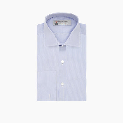 Blue and White Sea Island Quality Cotton Fine Bengal Stripe Shirt with Regent Collar and Double Cuffs Image 2