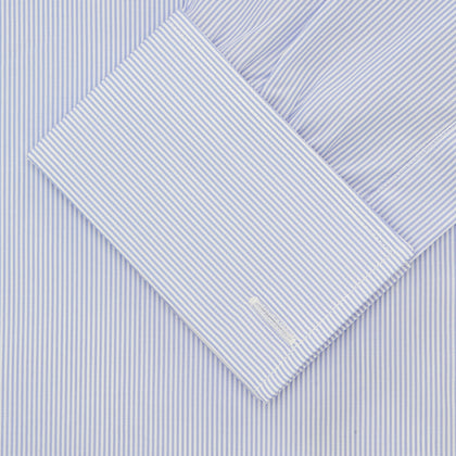 Blue and White Sea Island Quality Cotton Fine Bengal Stripe Shirt with Regent Collar and Double Cuffs Image 1