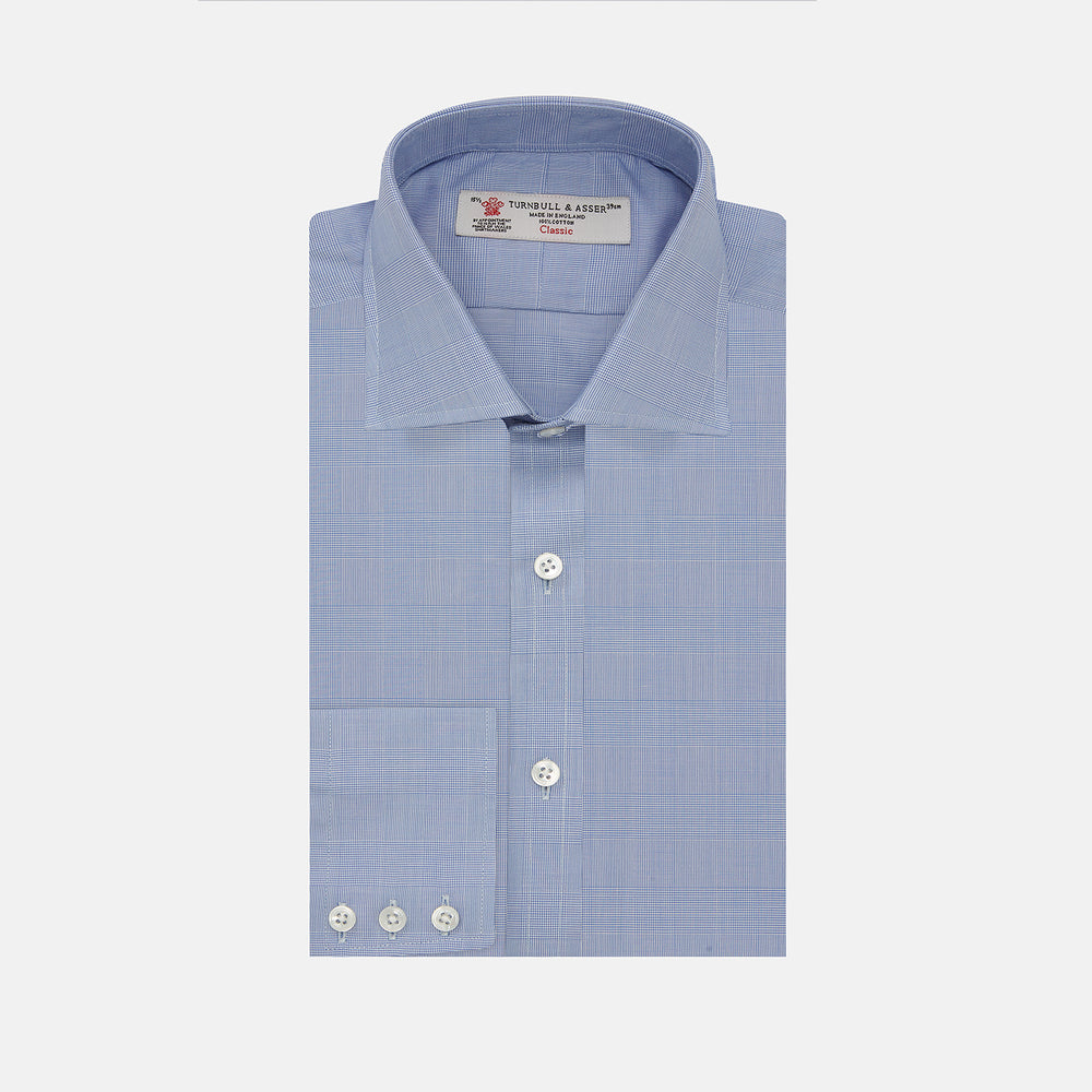 Blue Prince of Wales Check Shirt with Regent Collar and Button Cuffs