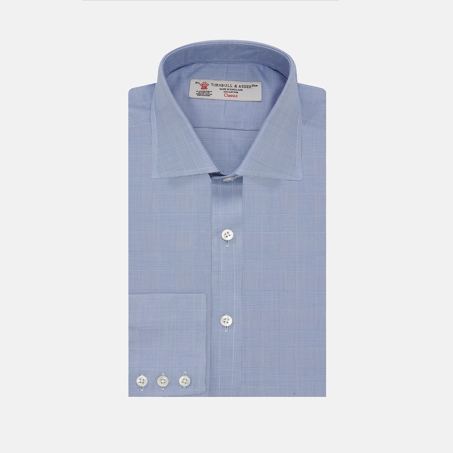 View 1 of product Blue Prince of Wales Check Shirt with Regent Collar and Button Cuffs