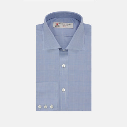 Blue Prince of Wales Check Shirt with Regent Collar and Button Cuffs