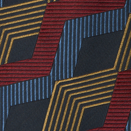 Navy, Red and Gold Zig Zag Silk Tie
