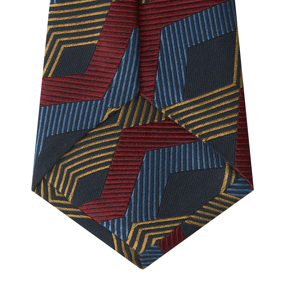 Navy, Red and Gold Zig Zag Silk Tie
