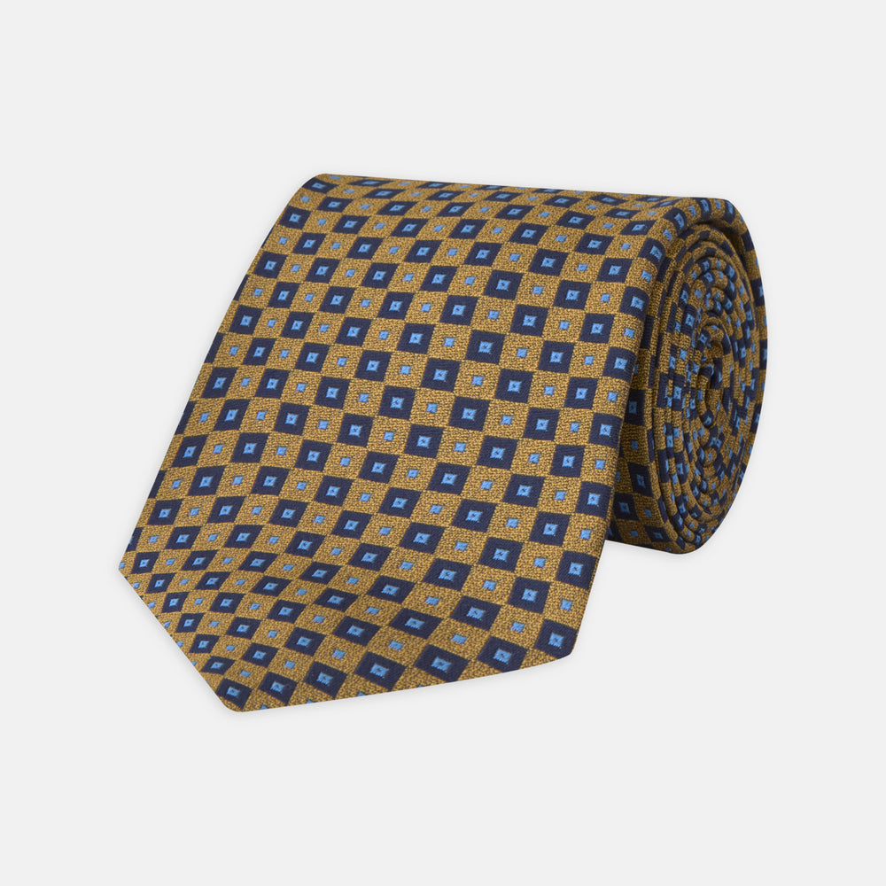 Gold and Blue Tiles Silk Tie