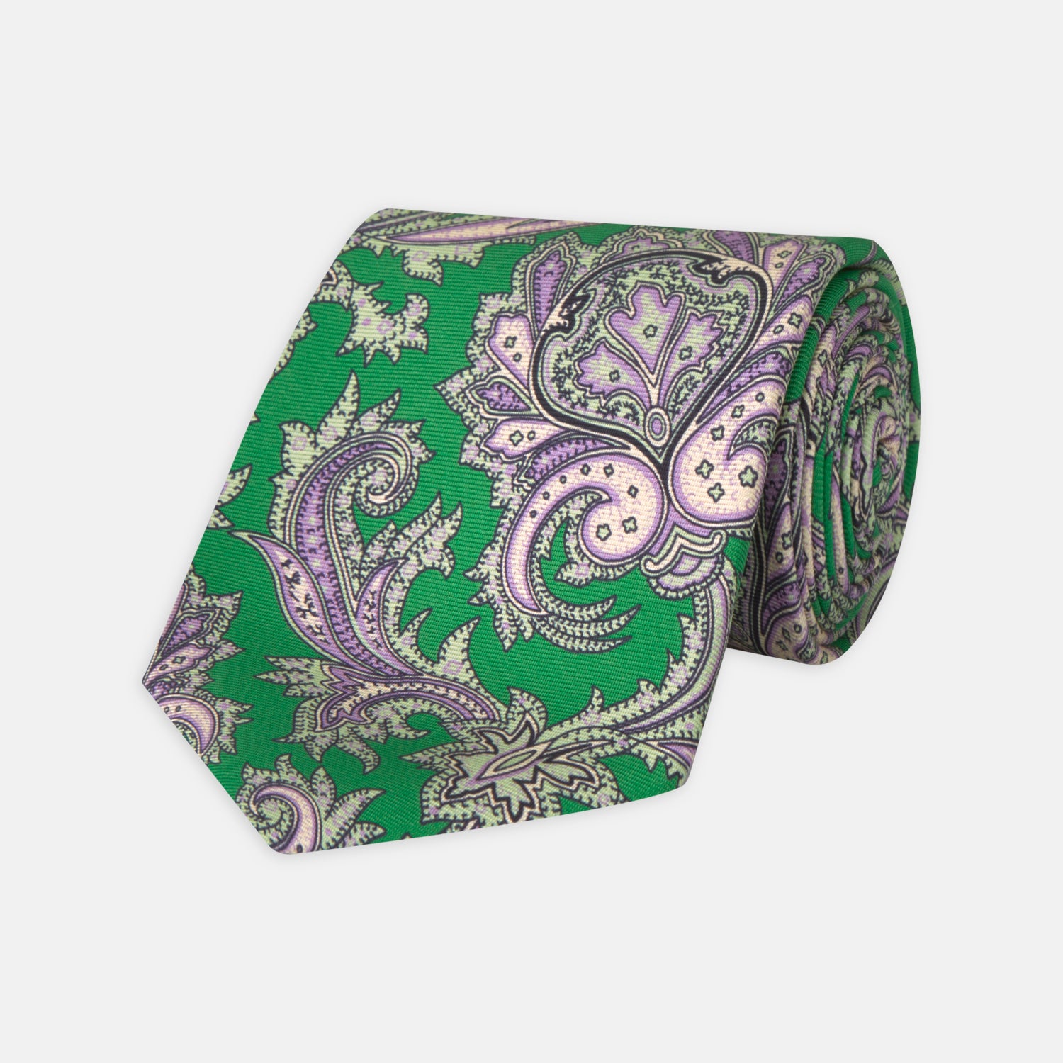 Green and Purple Large Paisley Printed Silk Tie