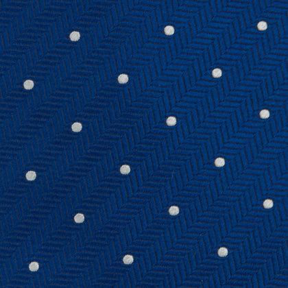 Royal Blue and White Small Spot Herringbone Silk Tie Image 2