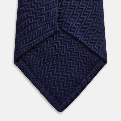 Slim Navy Herringbone Silk Tie Image 3