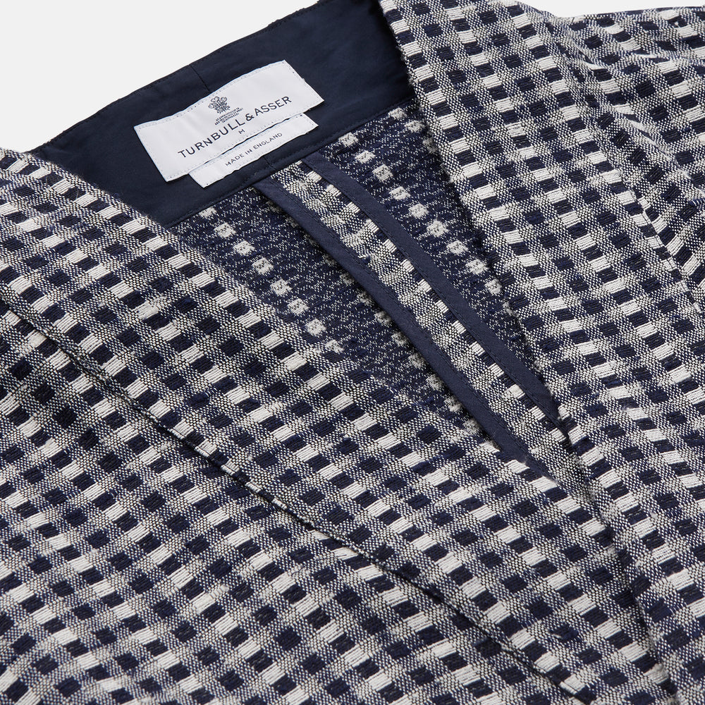 Navy Silk Chequered Kimono Gown