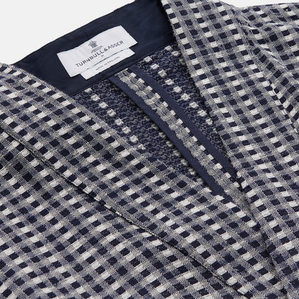 Navy Silk Chequered Kimono Gown Image 4