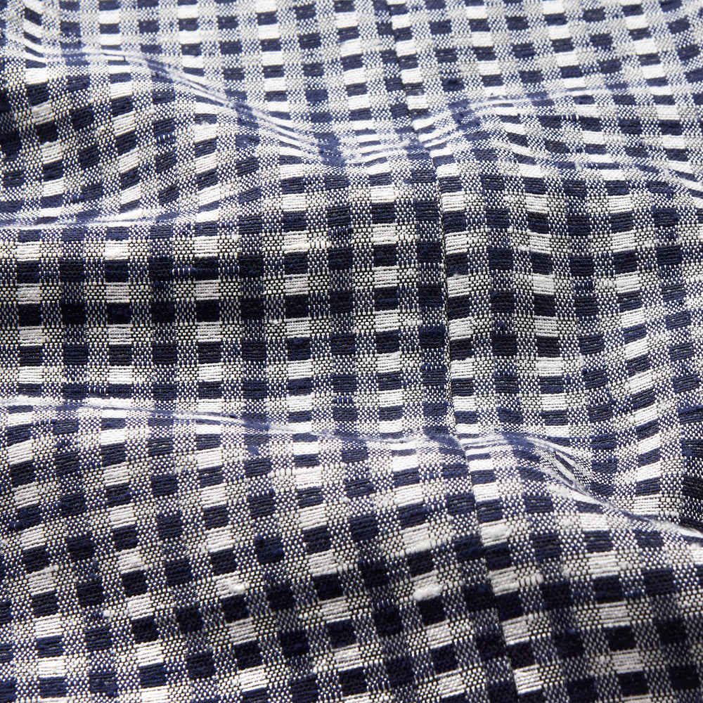 Navy Silk Chequered Kimono Gown