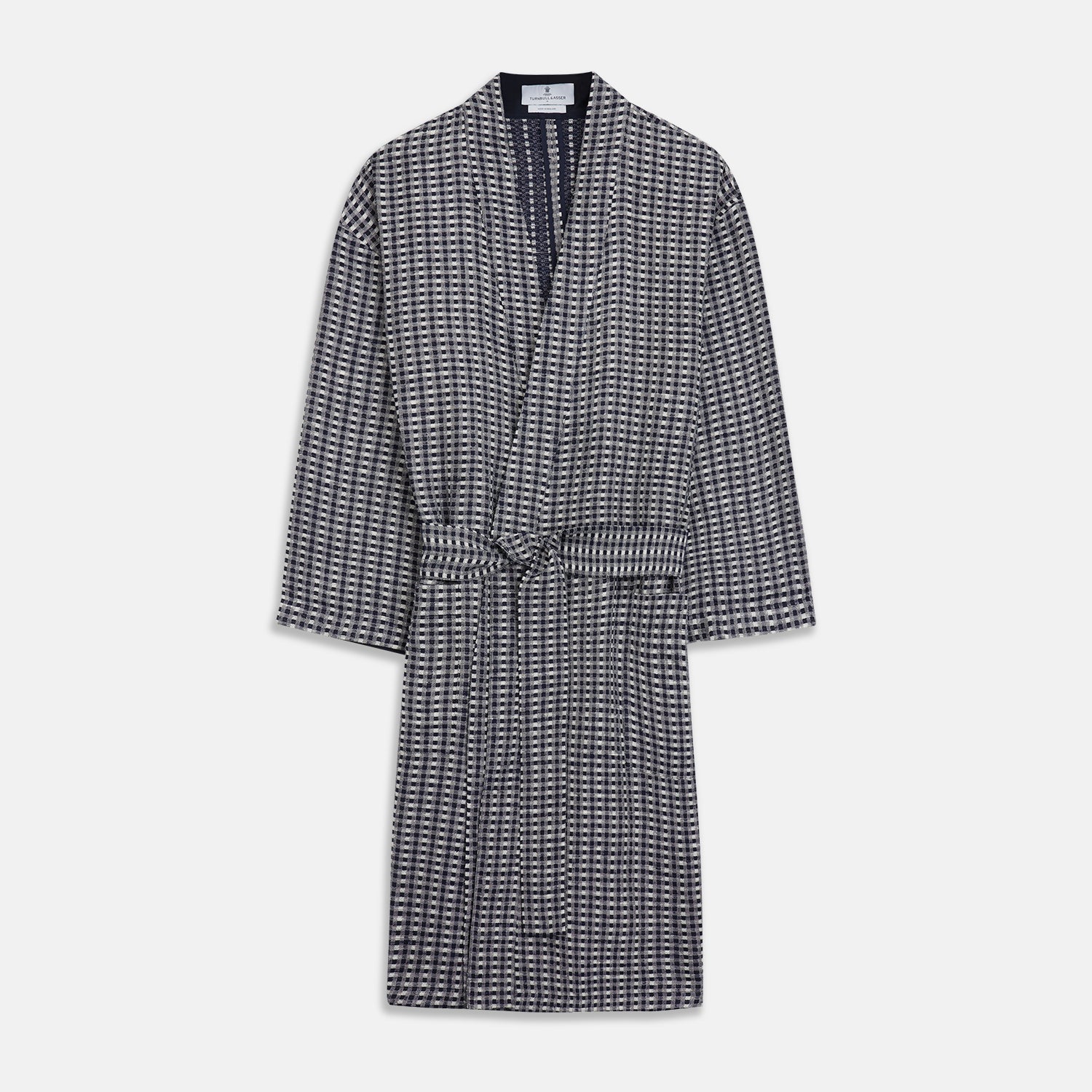 View 2 of product Navy Silk Chequered Kimono Gown