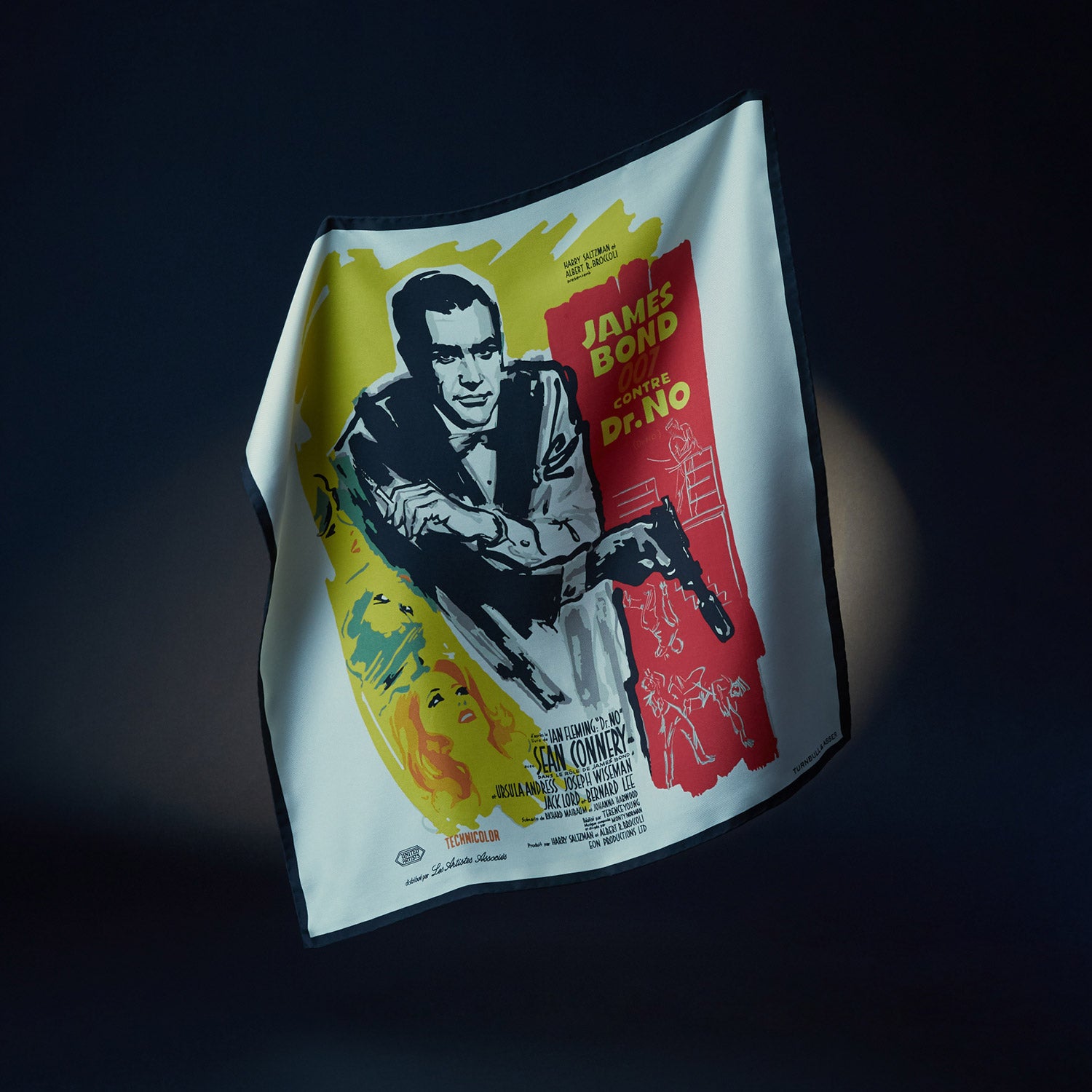 View 3 of product DR. NO Yellow and Blue Poster Silk Pocket Square