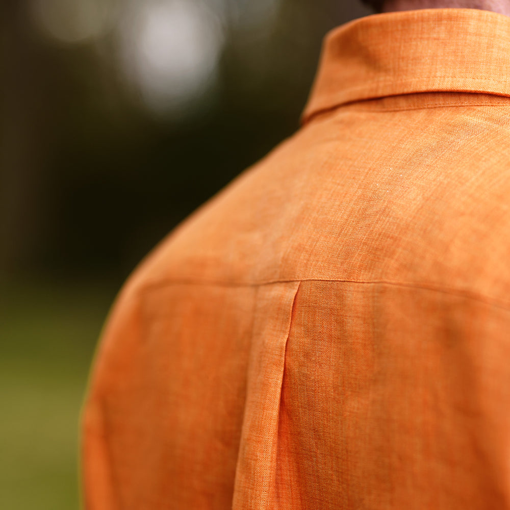 Orange Weekend Fit Linen Nevis Shirt with Derby Collar and 1-Button Cuffs