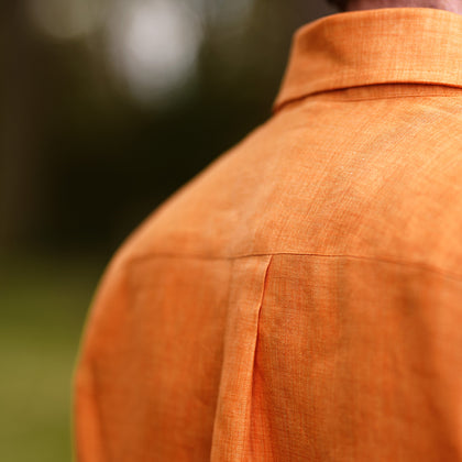 Orange Weekend Fit Linen Nevis Shirt with Derby Collar and 1-Button Cuffs Image 2