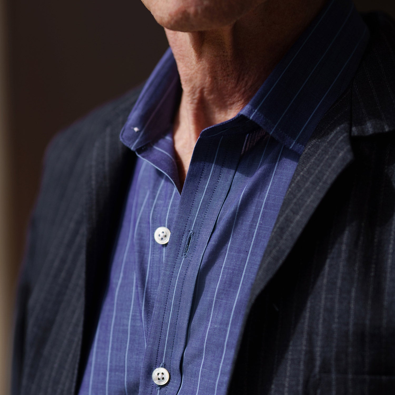 View 1 of product Blue Stripe Weekend Fit Nevis Shirt with Derby Collar and 1-Button Cuffs