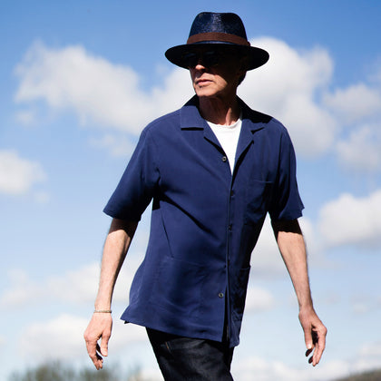 Navy Holiday Fit Silk Phillips Shirt with Revere Collar Image 7