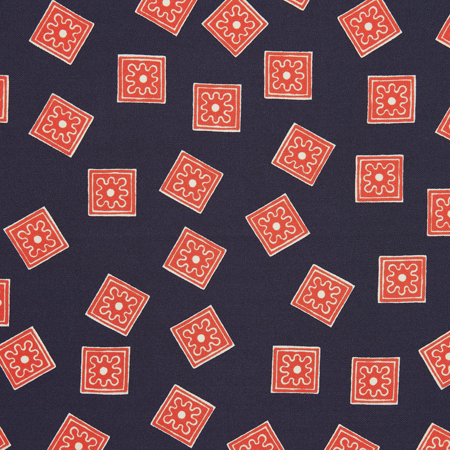 View 2 of product Navy and Cherry Red Tiled Floral Silk Pocket Square