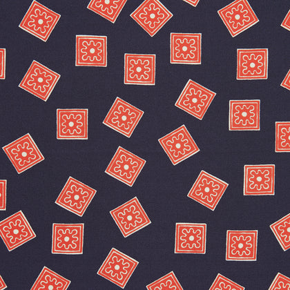 Navy and Cherry Red Tiled Floral Silk Pocket Square Image 1