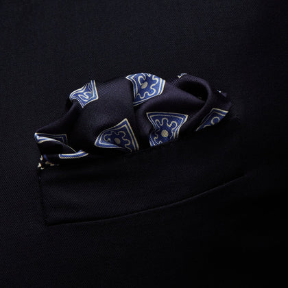 Navy and Sky Blue Tiled Floral Silk Pocket Square Image 2