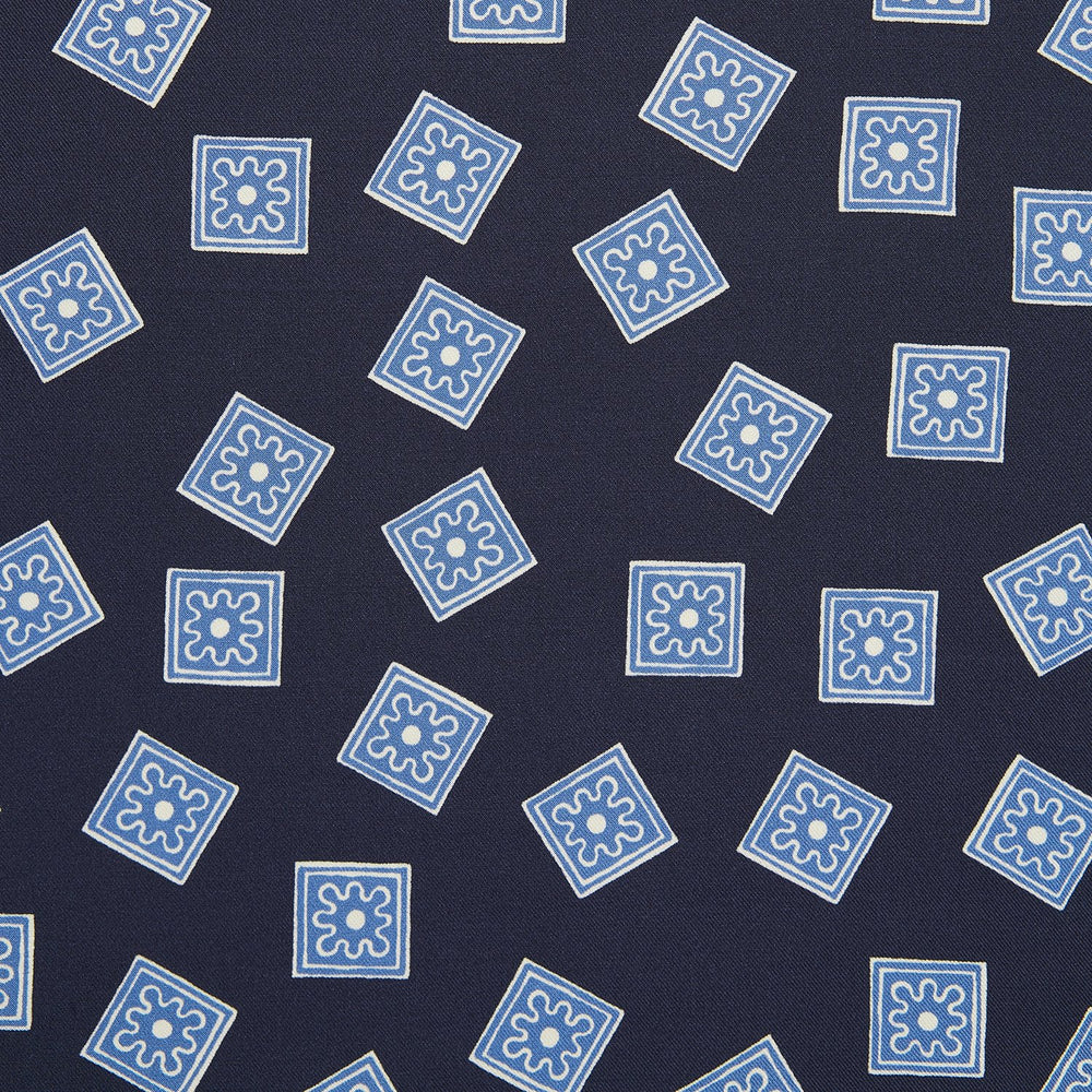 Navy and Sky Blue Tiled Floral Silk Pocket Square
