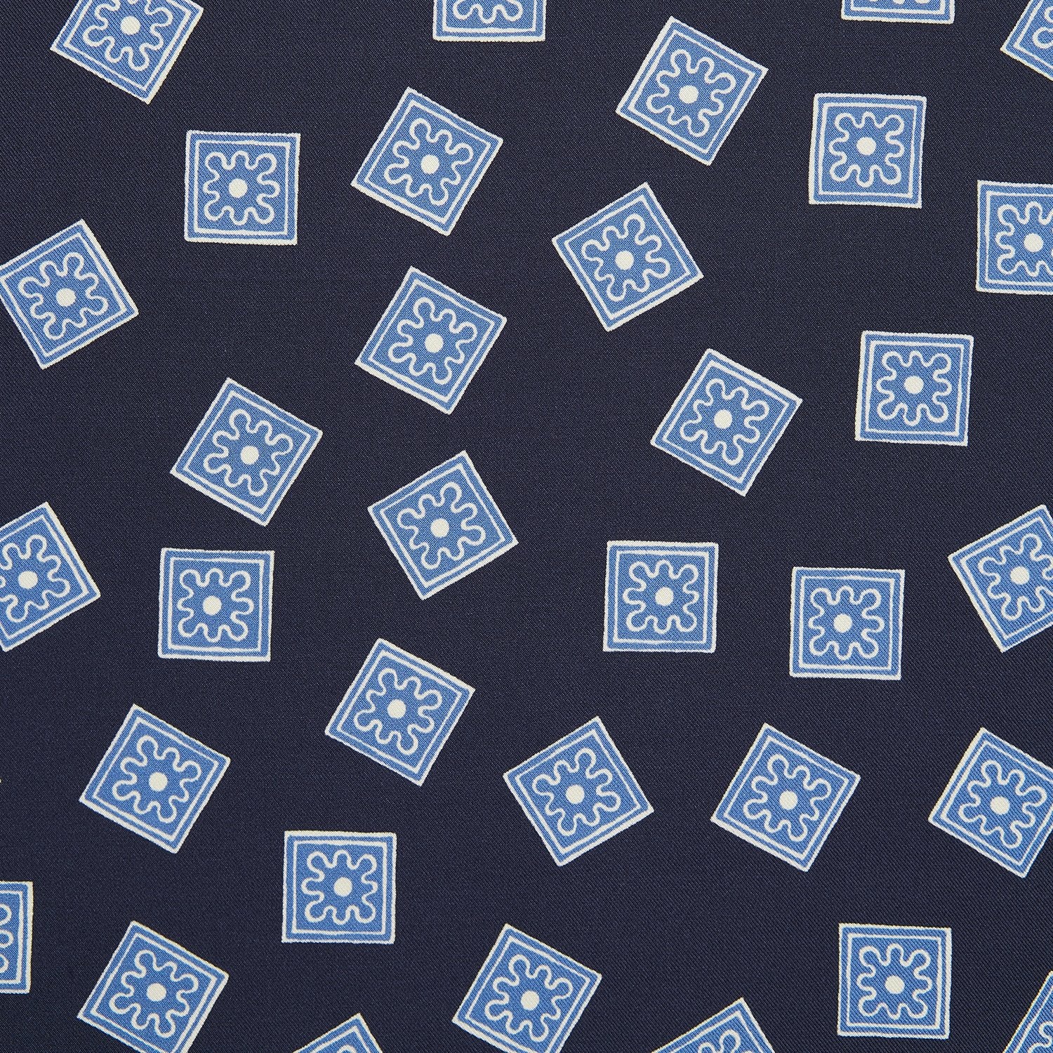 View 2 of product Navy and Sky Blue Tiled Floral Silk Pocket Square
