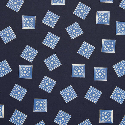 Navy and Sky Blue Tiled Floral Silk Pocket Square Image 1
