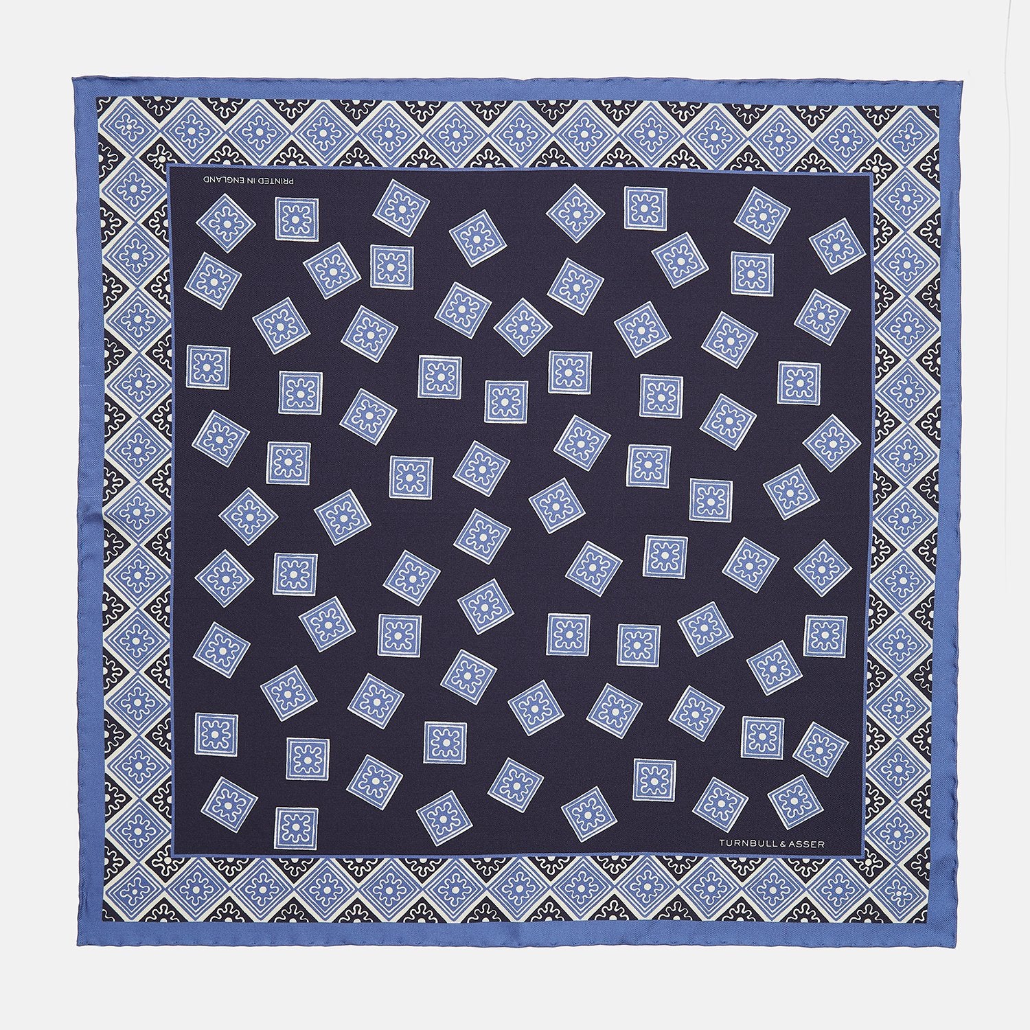 View 1 of product Navy and Sky Blue Tiled Floral Silk Pocket Square