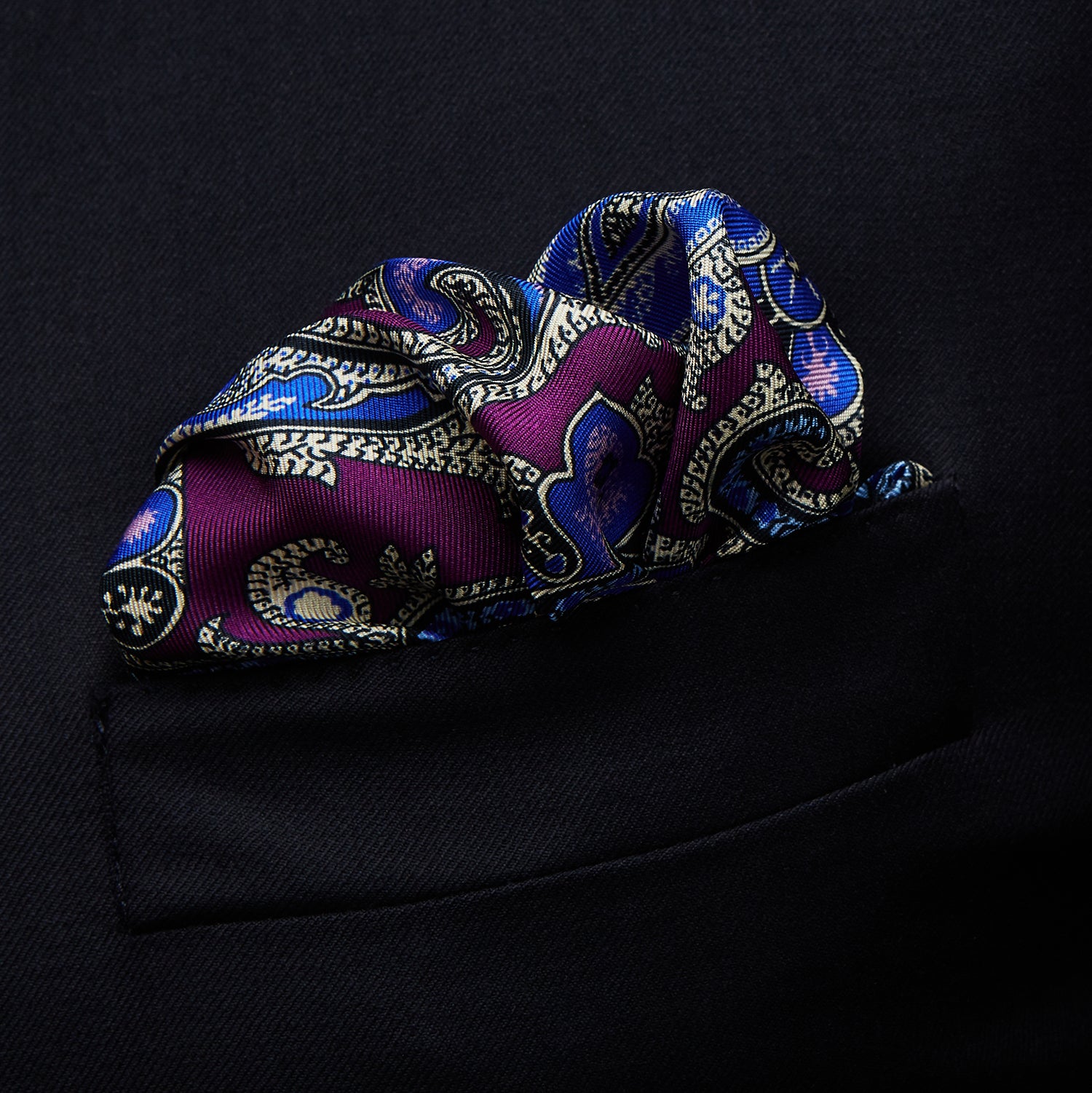 Magenta and Turquoise Classic Paisley Silk Pocket Square