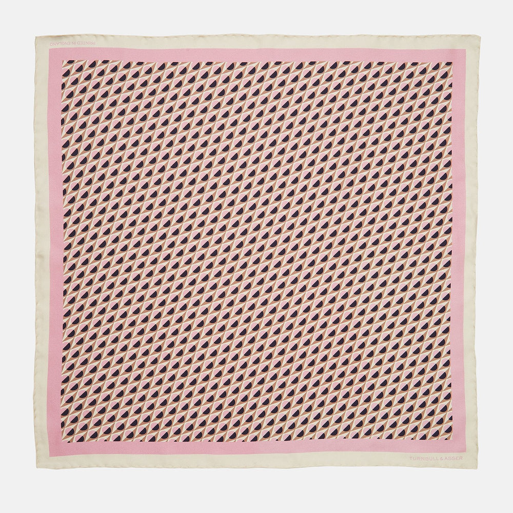 Pink Abstract Geometric Print Silk Pocket Square