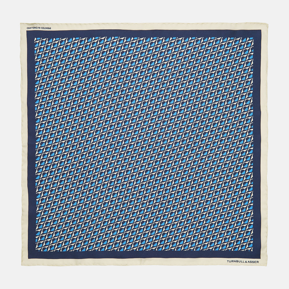 Royal Blue Abstract Geometric Print Silk Pocket Square