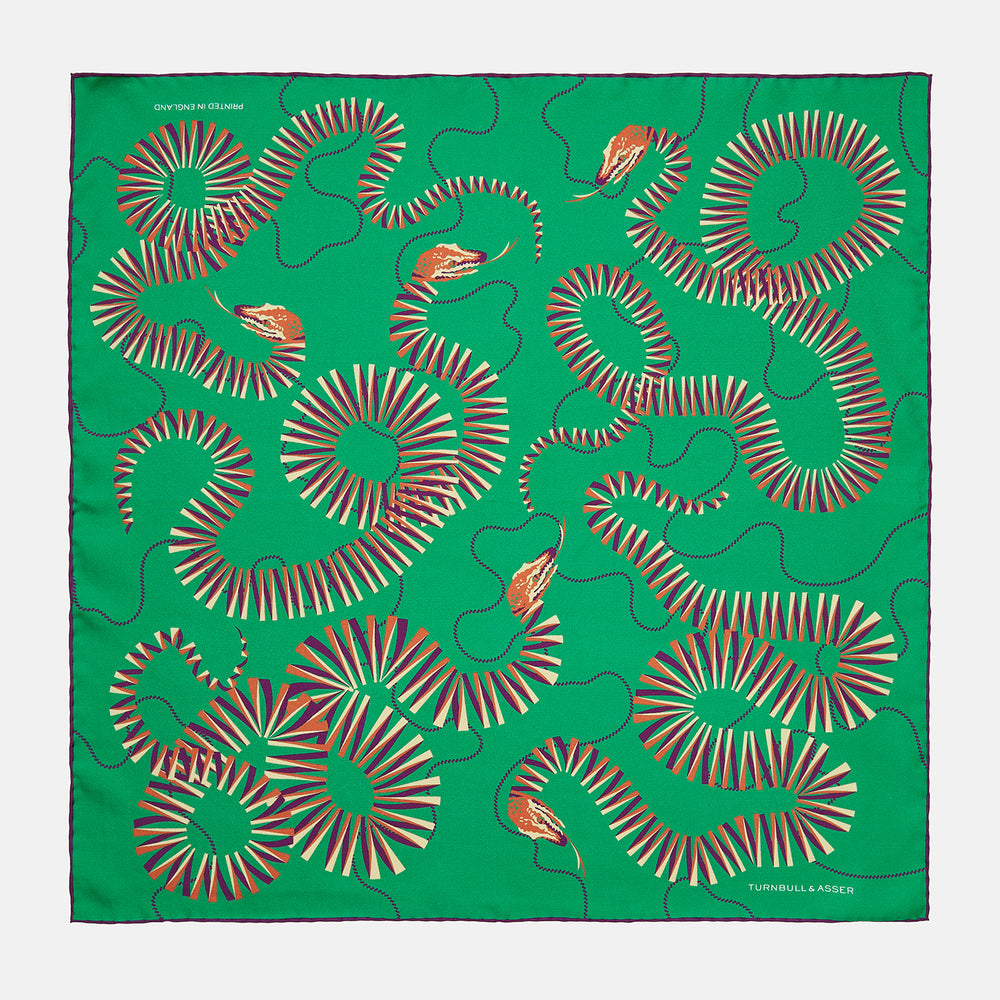 Green Ladder Snake Print Silk Pocket Square