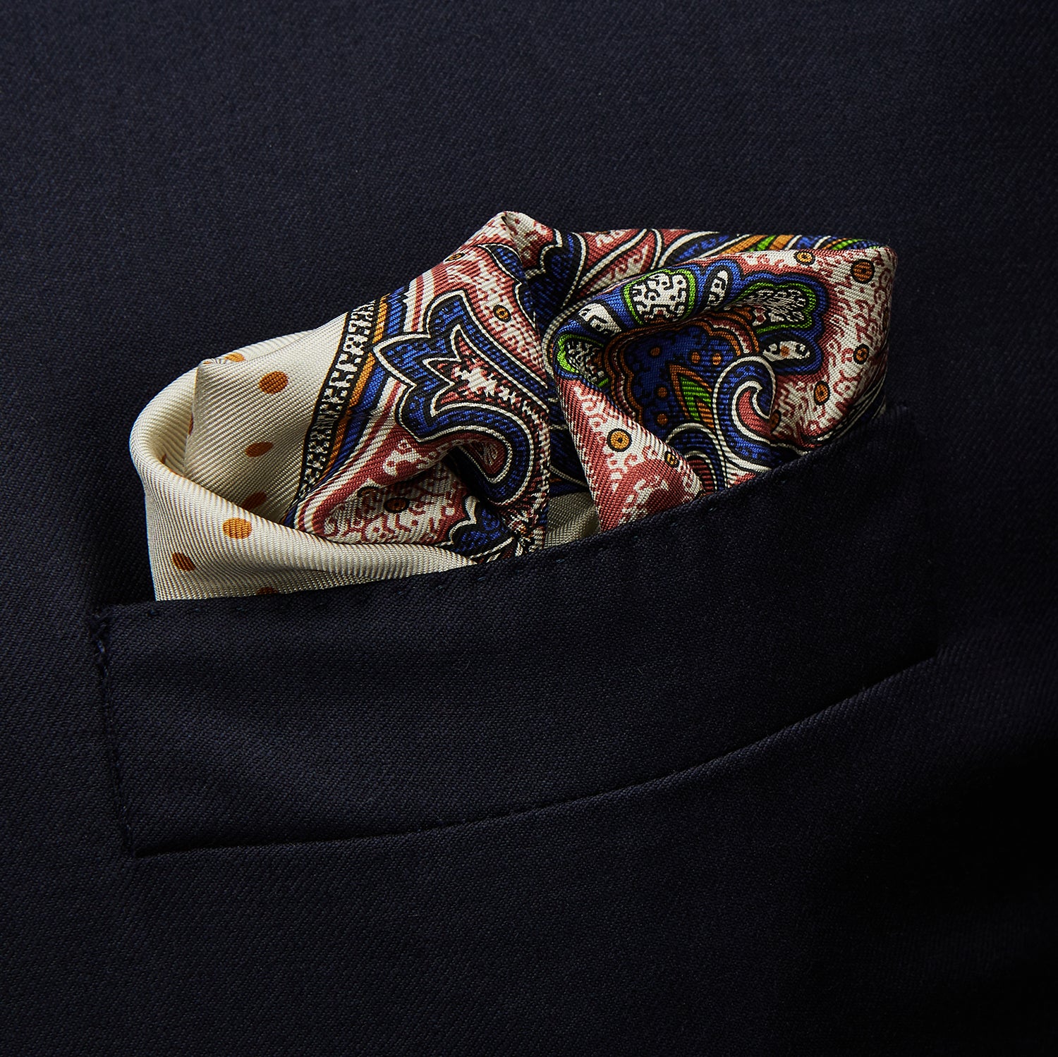 View 3 of product Cream Paisley Polka Dot Silk Pocket Square