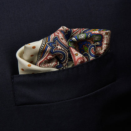 Cream Paisley Polka Dot Silk Pocket Square Image 2
