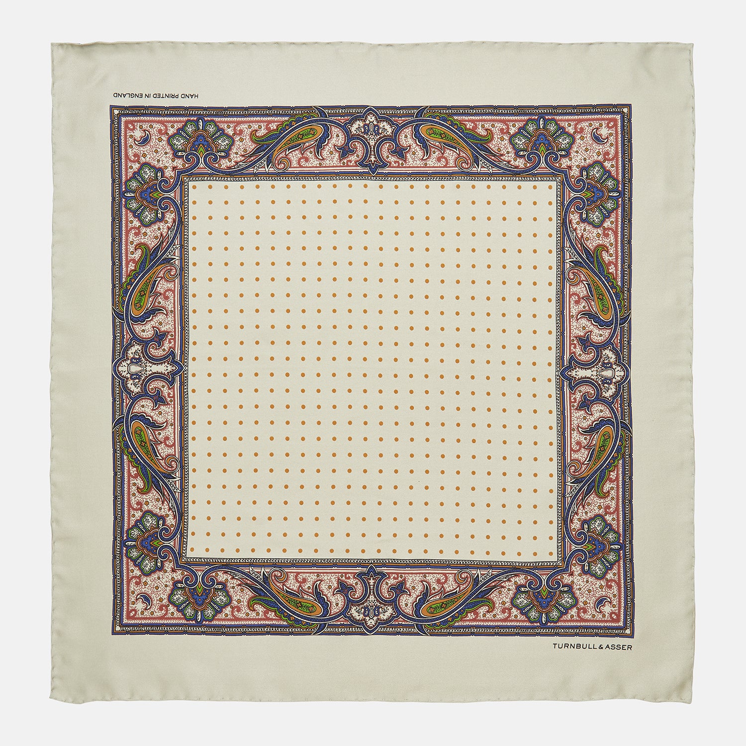 View 1 of product Cream Paisley Polka Dot Silk Pocket Square