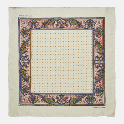 Cream Paisley Polka Dot Silk Pocket Square