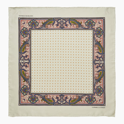 Cream Paisley Polka Dot Silk Pocket Square Image 3