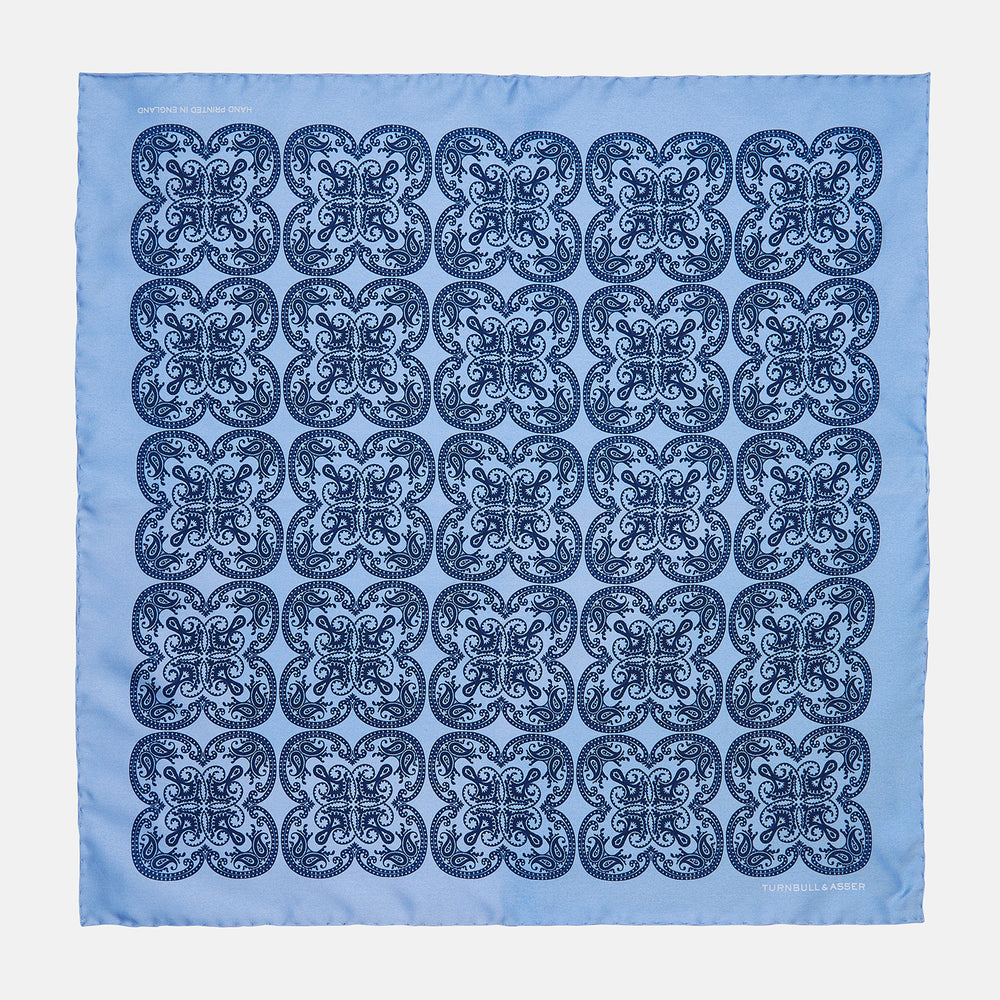 Blue Medallion Flower Print Pocket Square