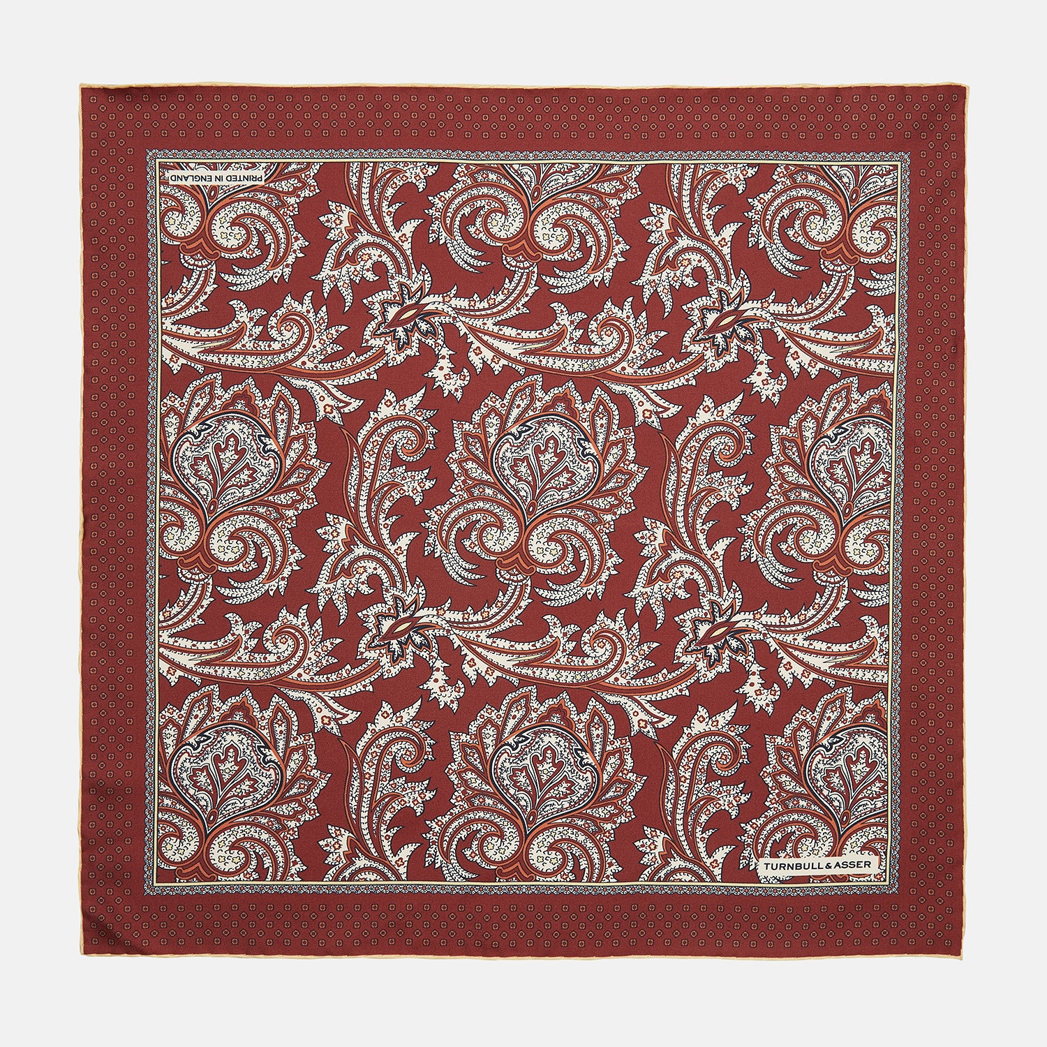 Red Paisley Petal Print Silk Pocket Square