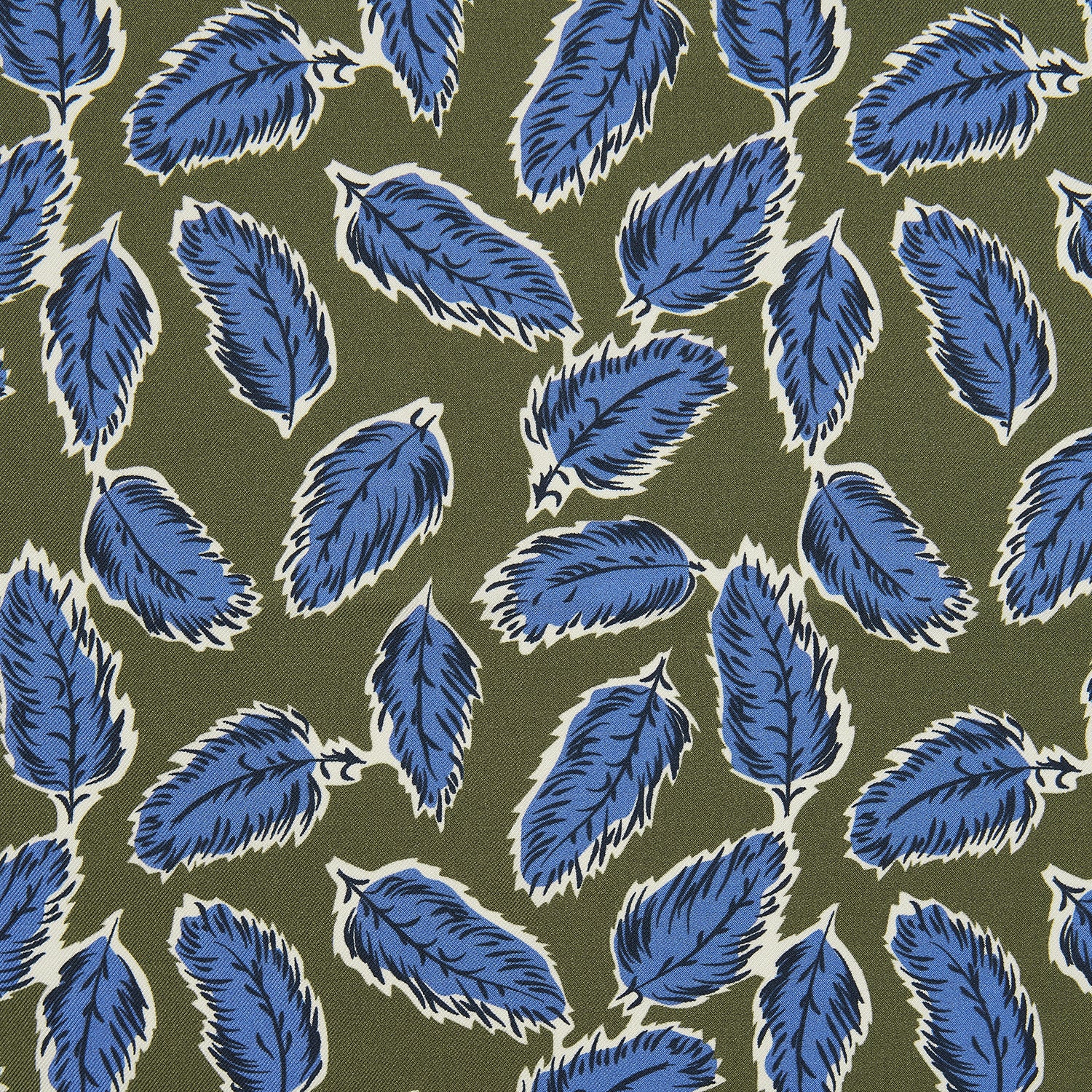 Olive Abstract Feather Print Silk Pocket Square
