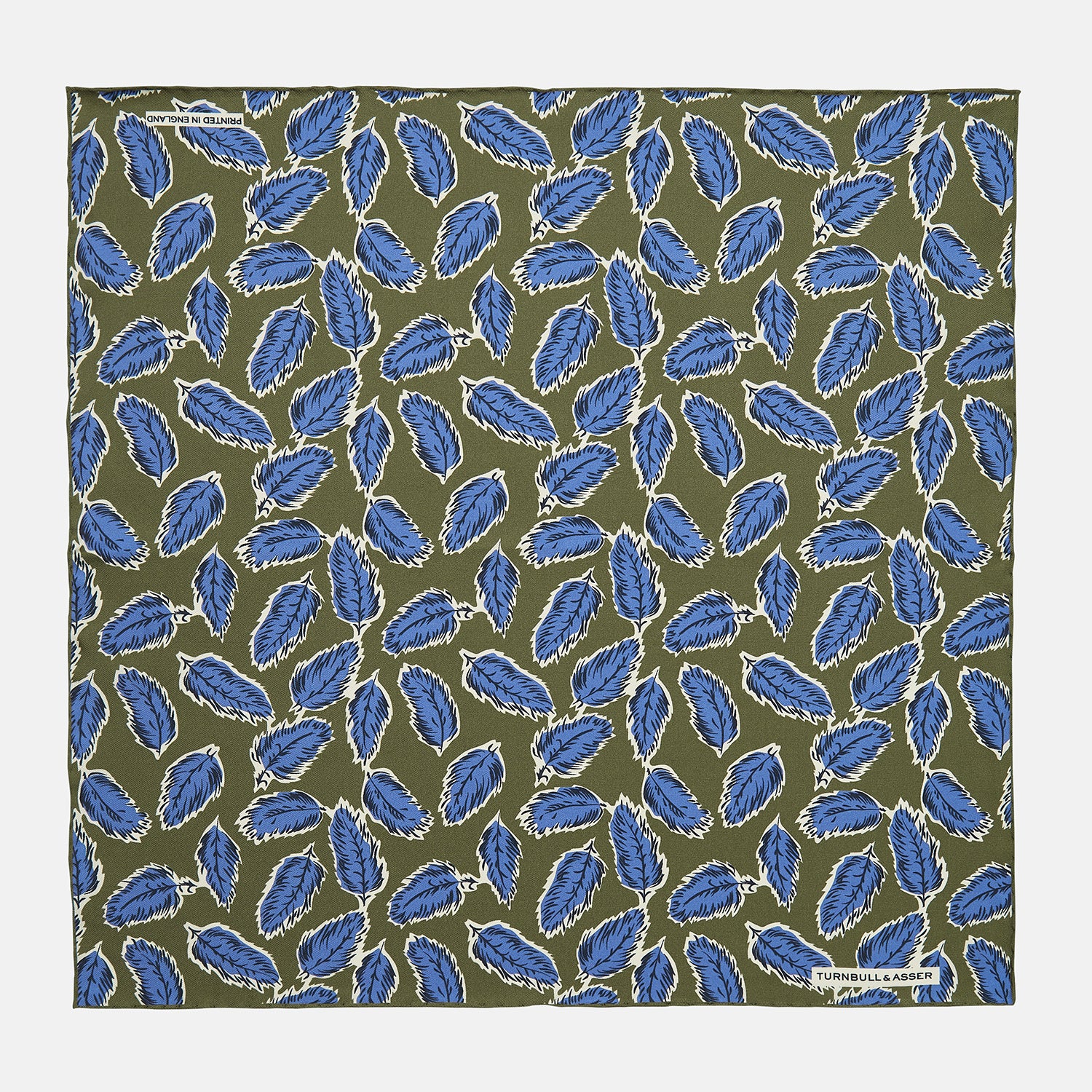 Olive Abstract Feather Print Silk Pocket Square