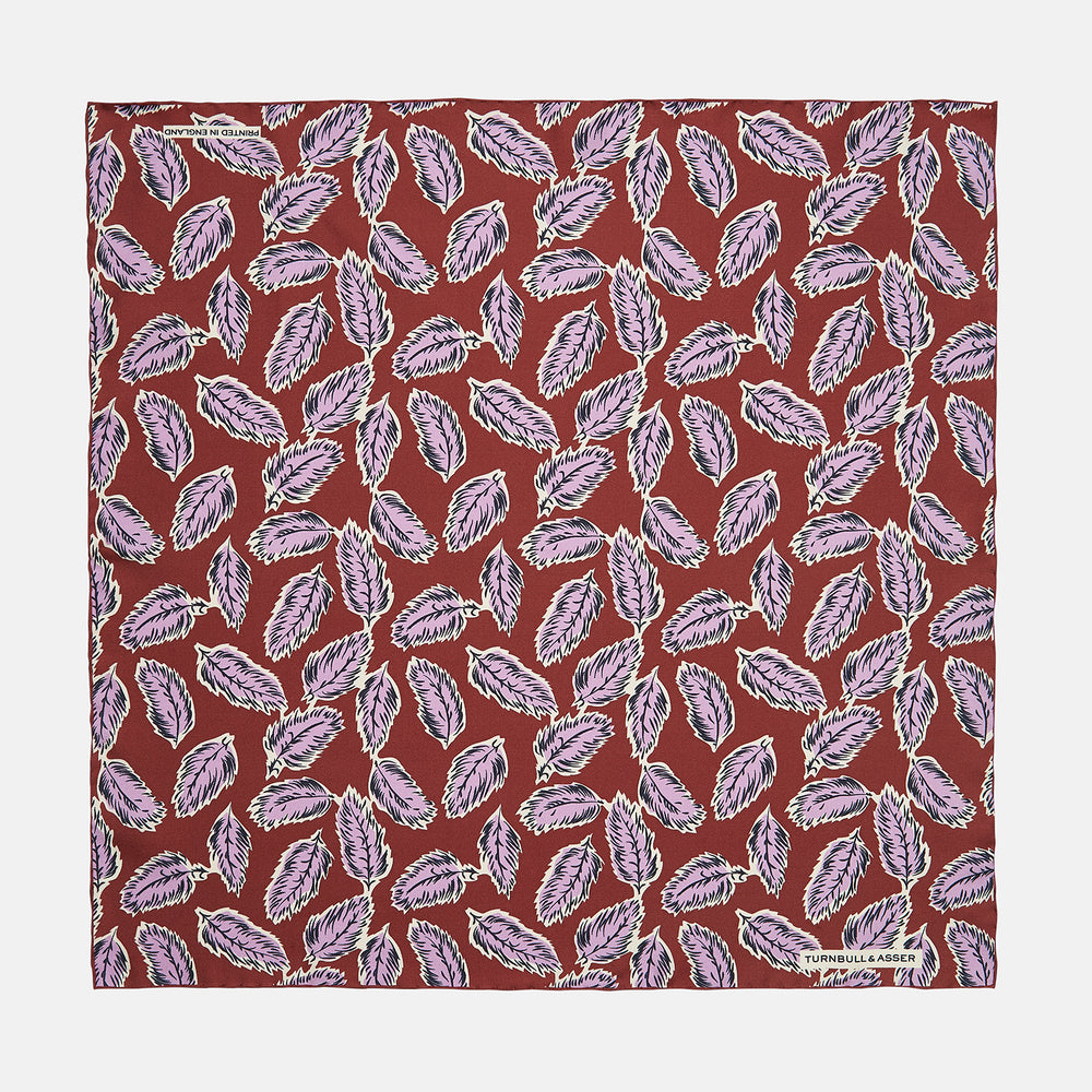 Red Abstract Feather Print Silk Pocket Square