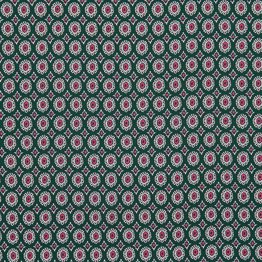 Forest Green and Pink Sarasa Print Silk Pocket Square