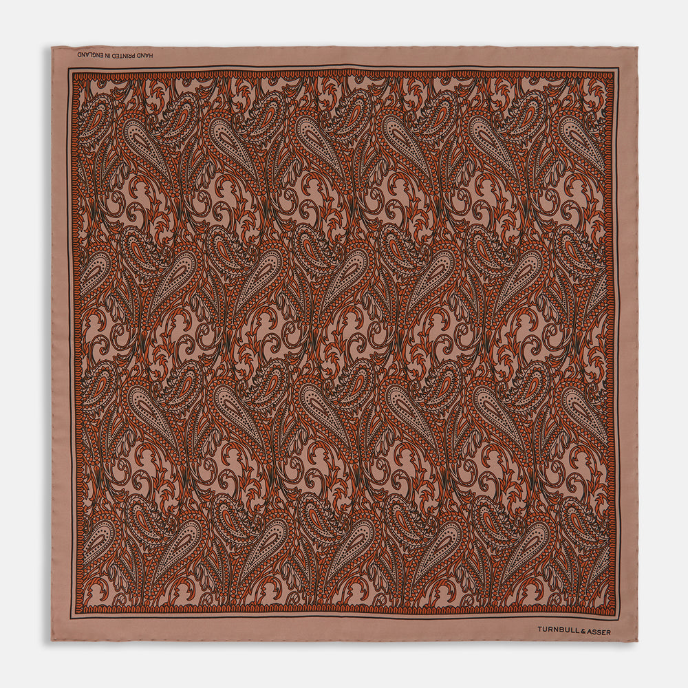 Orange House Paisley Print Silk Pocket Square