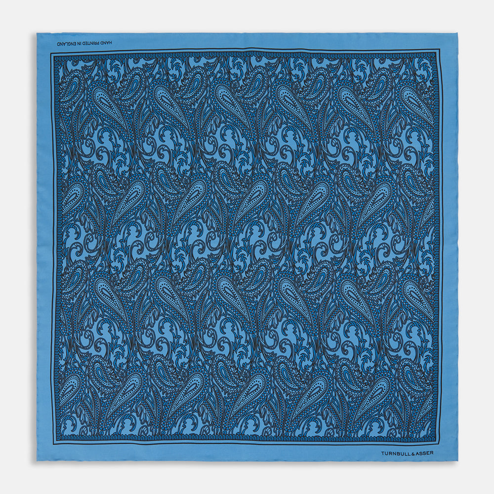 Royal Blue House Paisley Print Silk Pocket Square