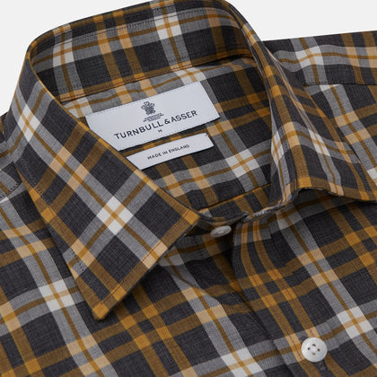 Yellow Check Weekend Fit Flannel Shirt with Derby Collar and 1-Button Cuffs