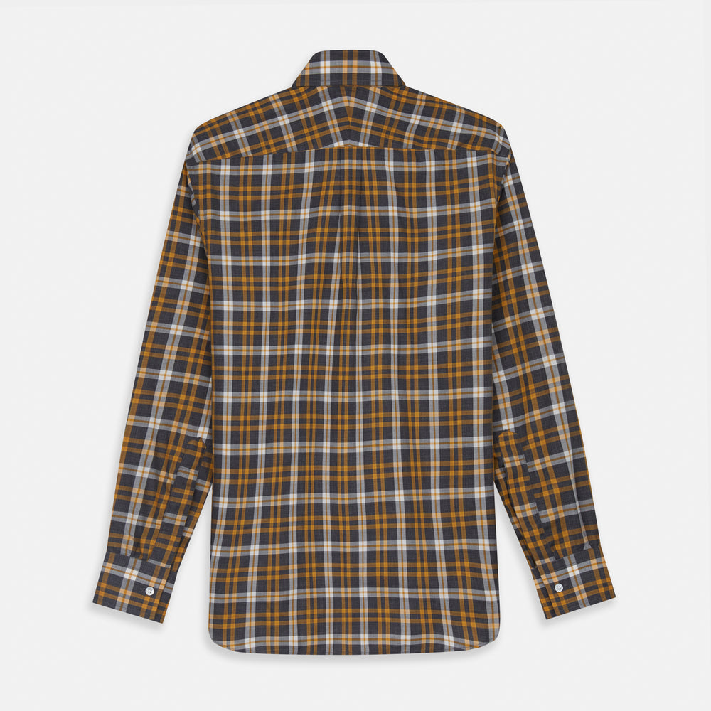 Yellow Check Weekend Fit Flannel Shirt with Derby Collar and 1-Button Cuffs