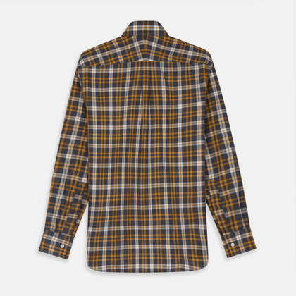Yellow Check Weekend Fit Flannel Shirt with Derby Collar and 1-Button Cuffs Image 4