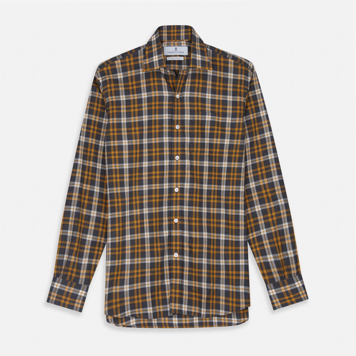 View 1 of product Yellow Check Weekend Fit Flannel Shirt with Derby Collar and 1-Button Cuffs